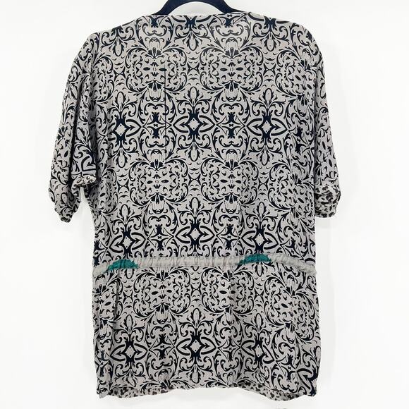 Anthropologie Women's Multicolor Jacquard Print V Neck Boho Blouse Top Size‎ L - Picture 2 of 4